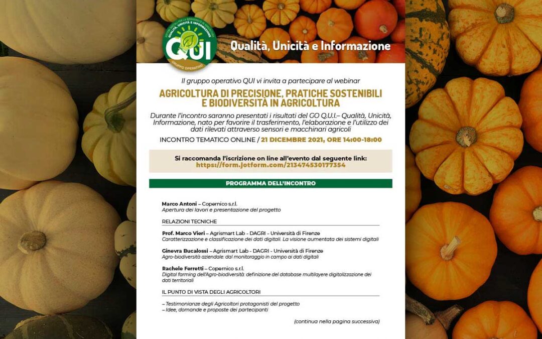 WEBINAR / Agricoltura di precisione, pratiche sostenibili e biodiversità in agricoltura, 21 dicembre 2021
